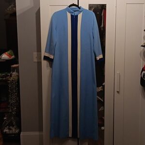 Vanity Fair 70s House Coat Robe Striped Zipper Velour Single Pocket Sz 8 Vintage